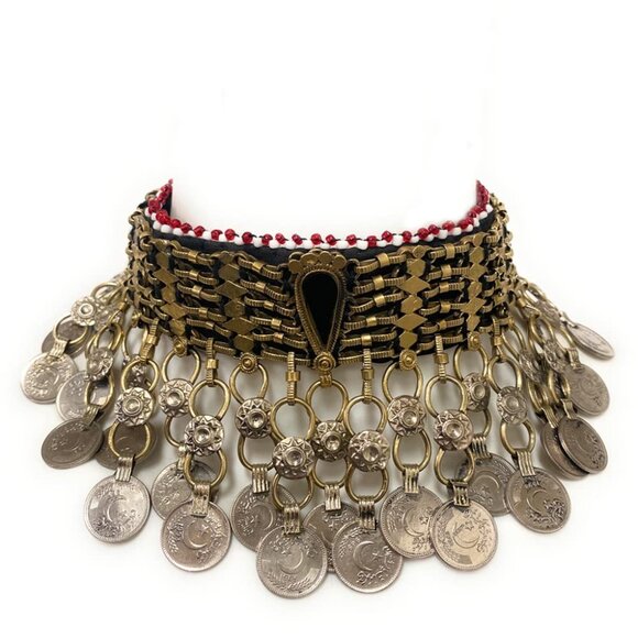 Jewelry - Tribal Coin Choker Necklace Antique Metal Bohemian Festival Jewelry Adjustable